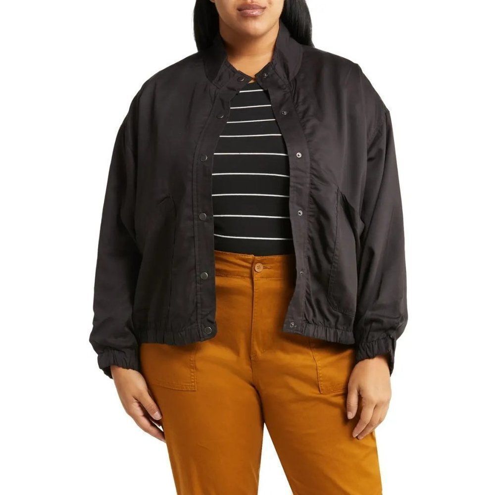 Sanctuary Sz 2X Oversized Hailee Jacket Washed Black Mock Neck Snap Front NEW